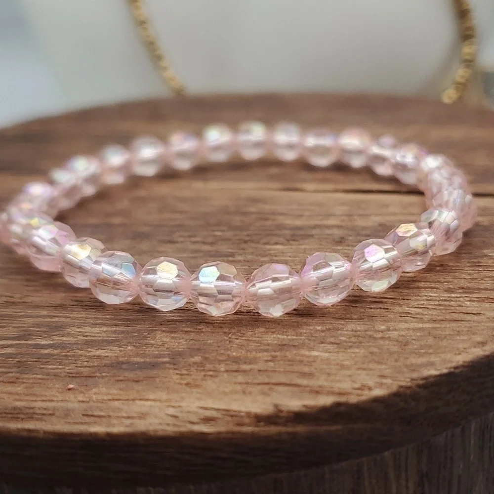Romantic pink crystal beaded bracelet‎ B0616